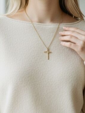 Gold Cross Pendant Necklace for Women - Classic Minimalist Style